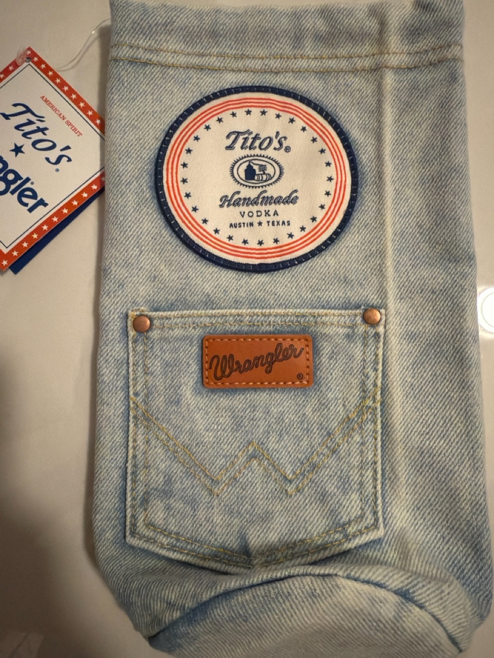 Wrangler Tito's Light Blue Denim Bottle Sleeve with Patch